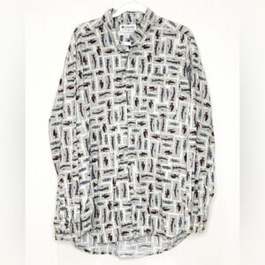 Columbia Men's Button Down Fish Print Long Sleeve Cotton Shirt‎ Size XL